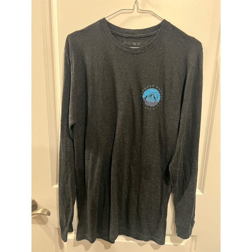 Departwest Mens T-Shirt Long Sleeve Mountain Graphic Charcoal Gray Small